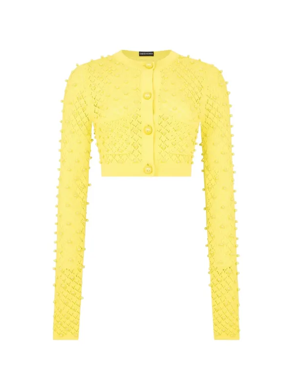 David Koma Button Embellished Cardigan in Yellow