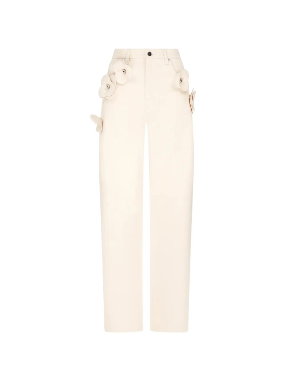 David Koma 3D Flower cotton denim trousers - Toni neutri