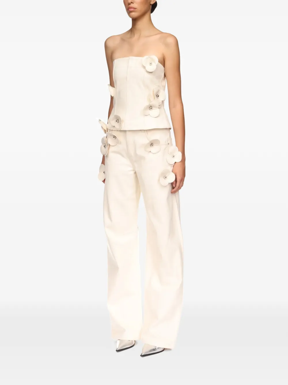  David Koma Jean 3d Flower En Coton - Tons Neutres 