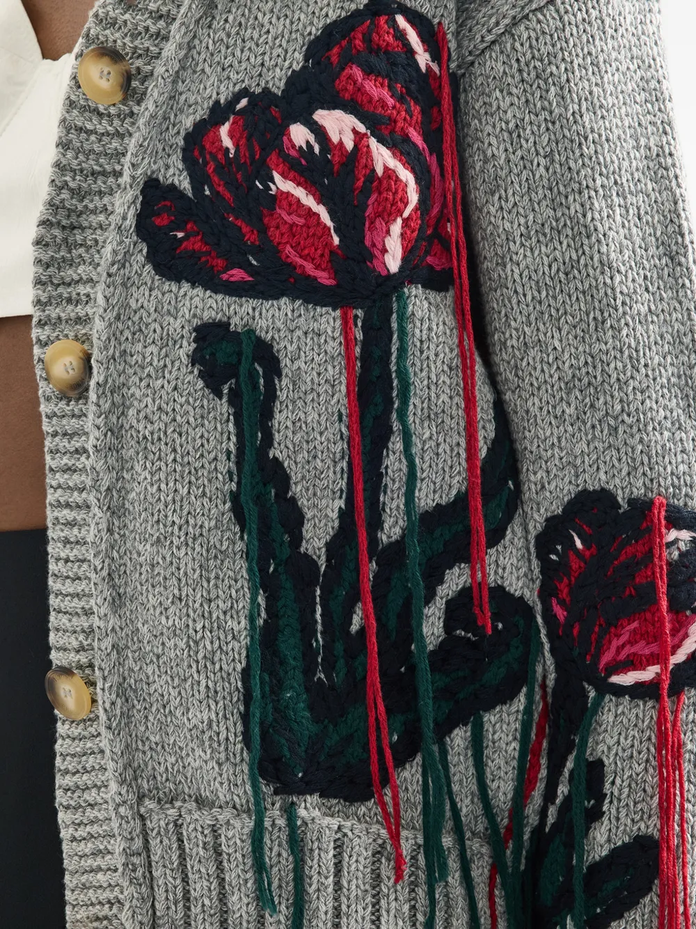 ERDEM Vest met bloemdetail en franje Grijs