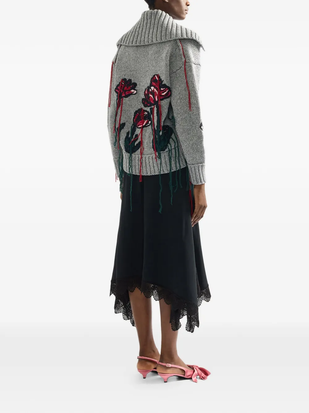 ERDEM Vest met bloemdetail en franje Grijs