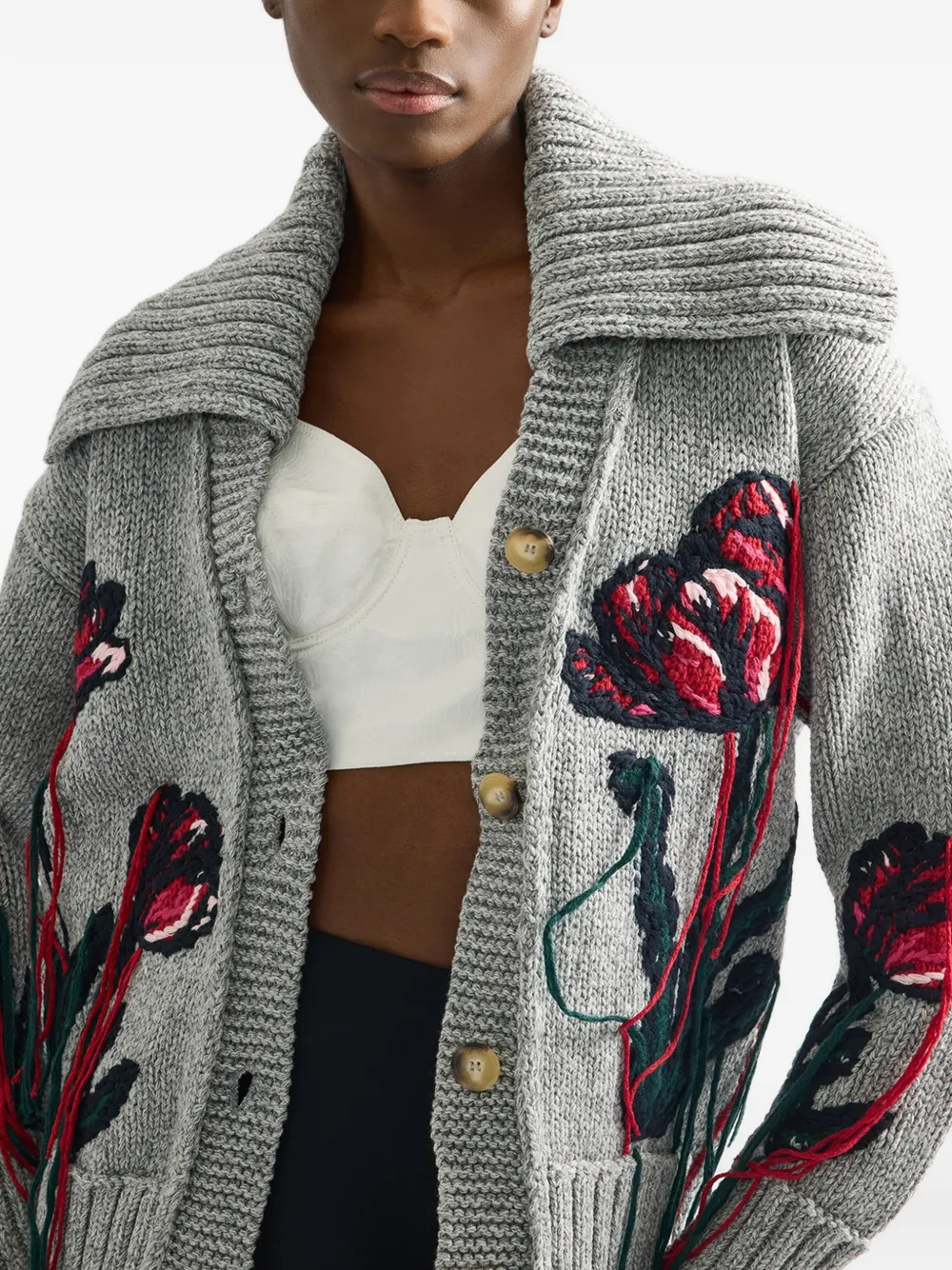 ERDEM Vest met bloemdetail en franje Grijs