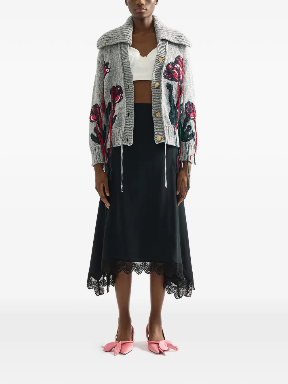 ERDEM Vest met bloemdetail en franje Grijs