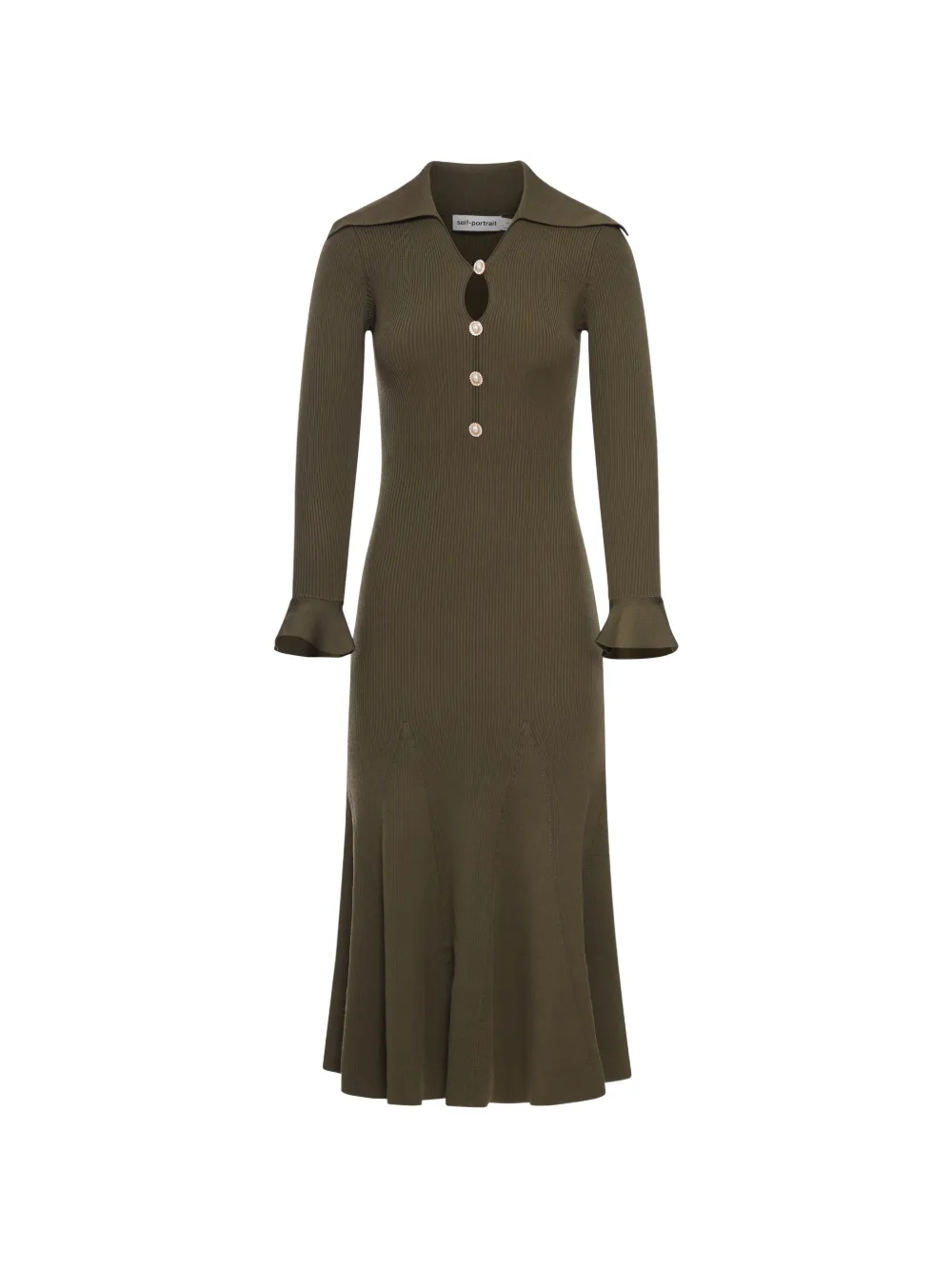 Self-Portrait oversized collar button midi dress - Green