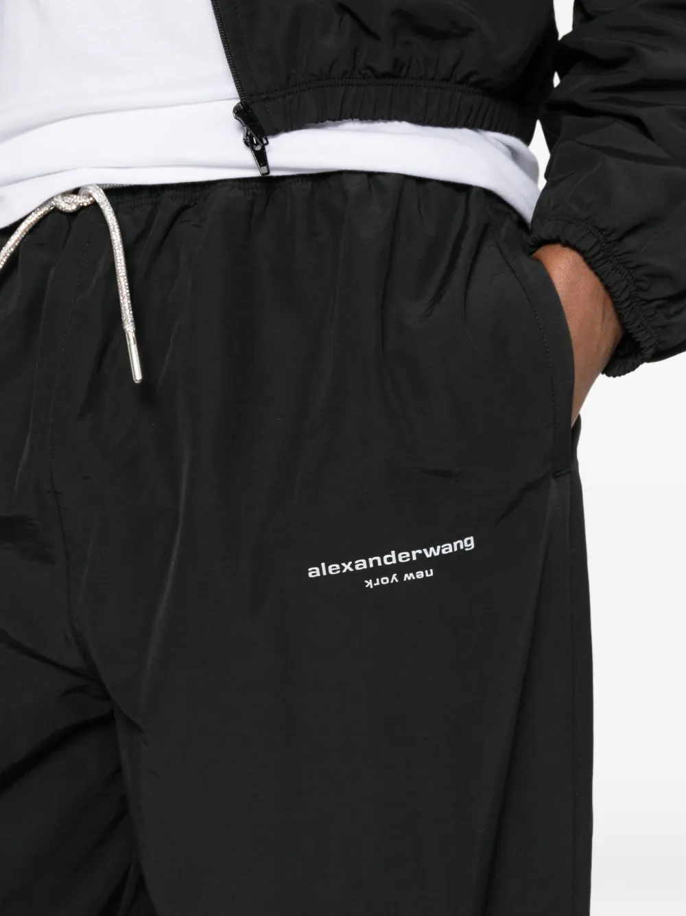 Alexander Wang Mid-waist trainingsbroek met trekkoord en kristallen Zwart