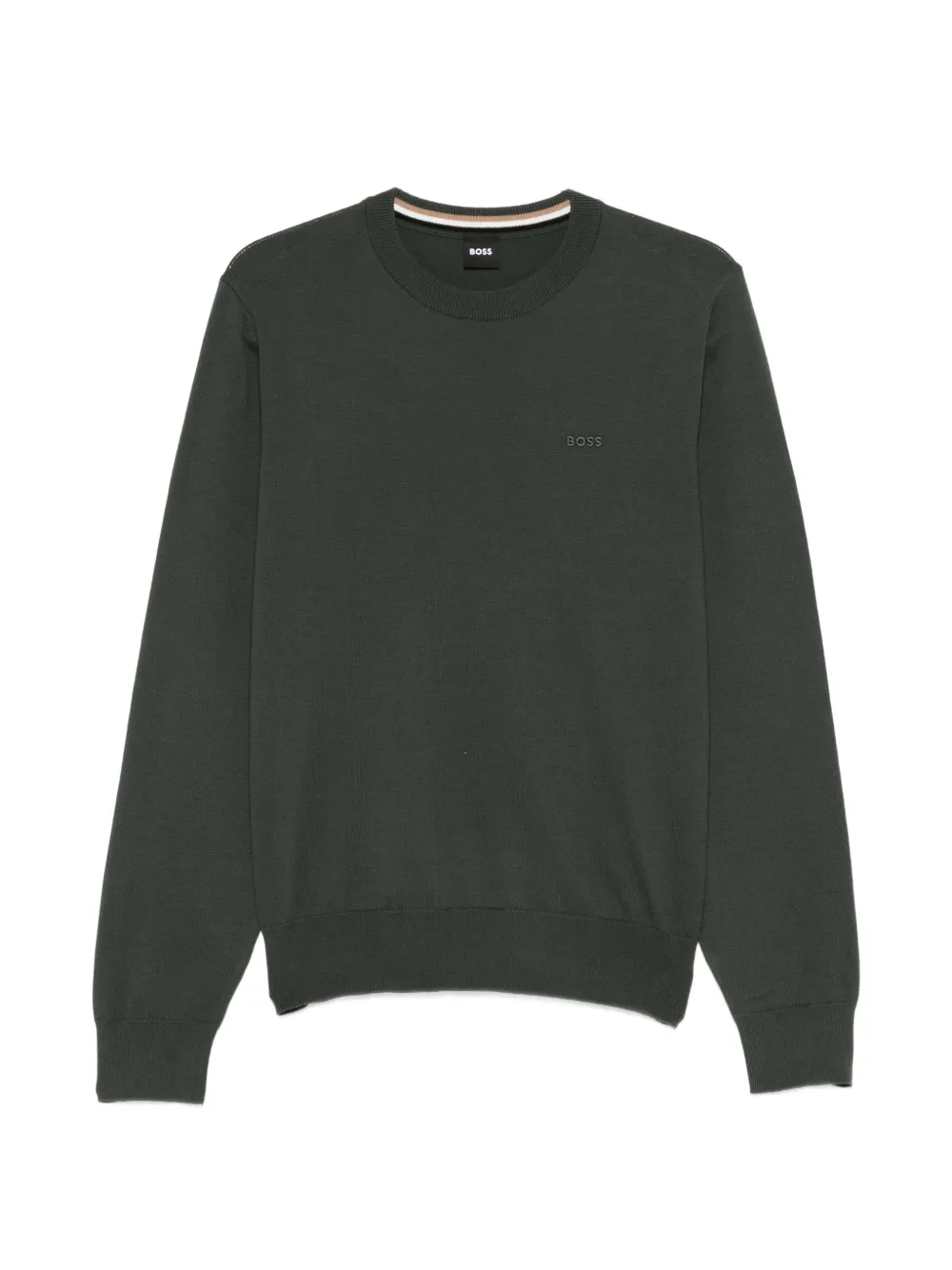 BOSS crew-neck stripe trim knitted sweater - Verde