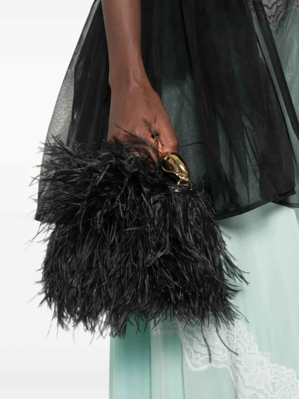 ERDEM Bloom mini-shopper met veren Zwart