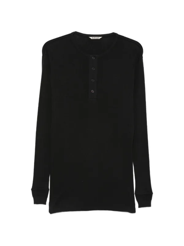 Auralee Henley Ribbed Top in Black