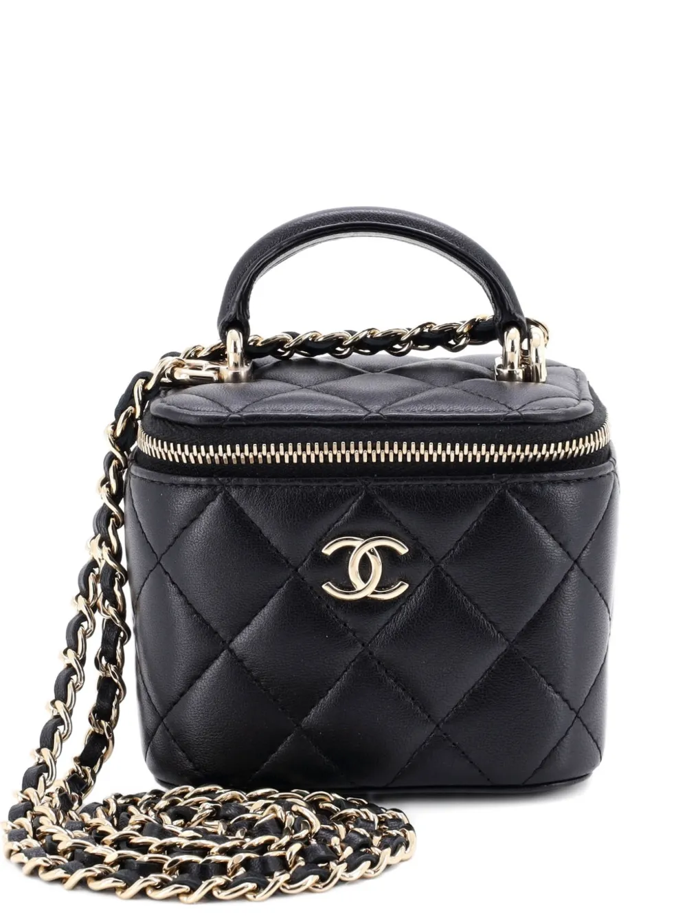 CHANEL Pre-Owned Classic Top Handle Vanity Case with Chain Quilted Lambskin Mini crossbody bag - Nero