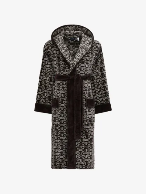 Philipp Plein hooded geometric-pattern bath robe