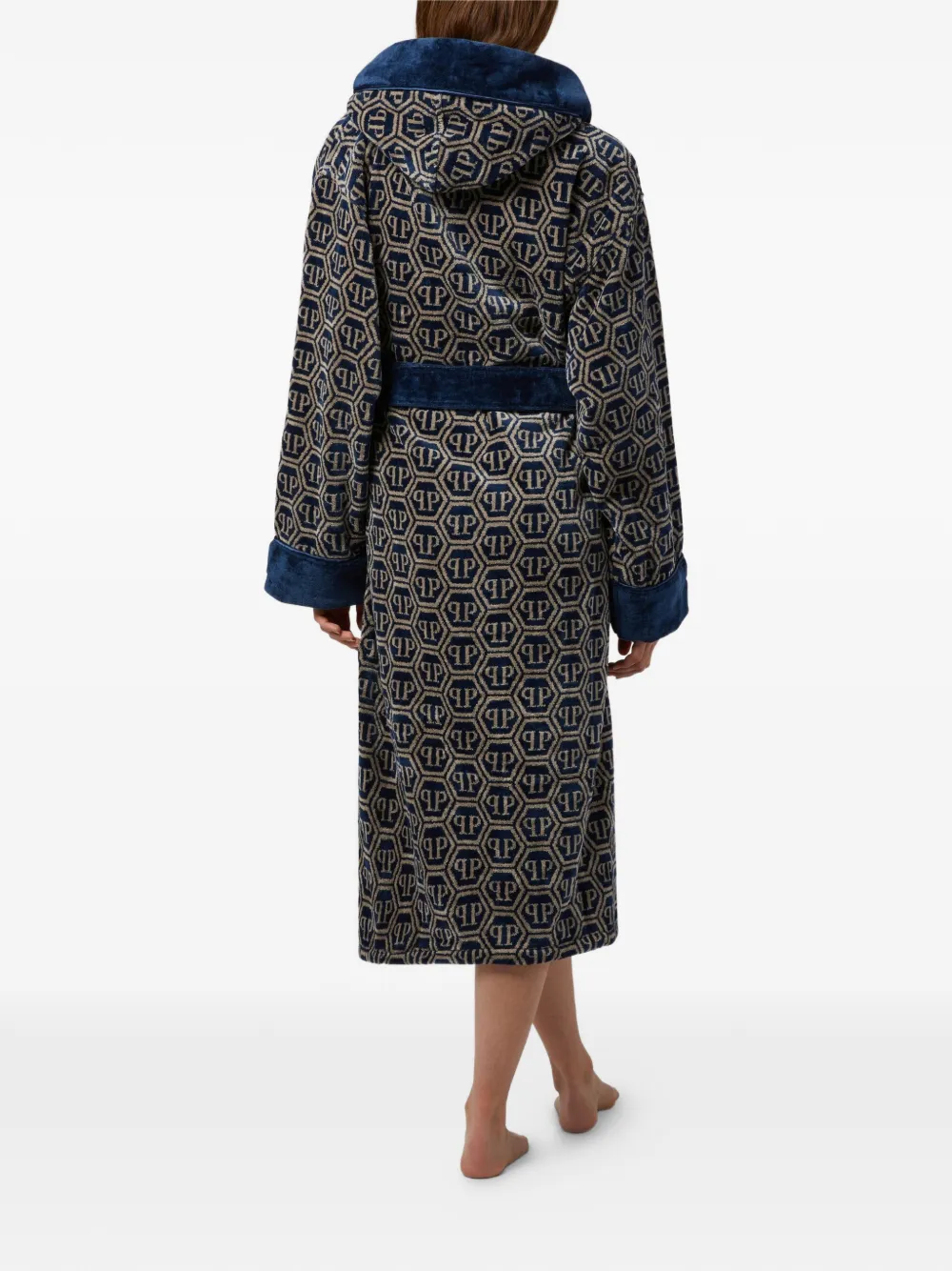  Philipp Plein Hooded Patterned Bath Robe - Blue 