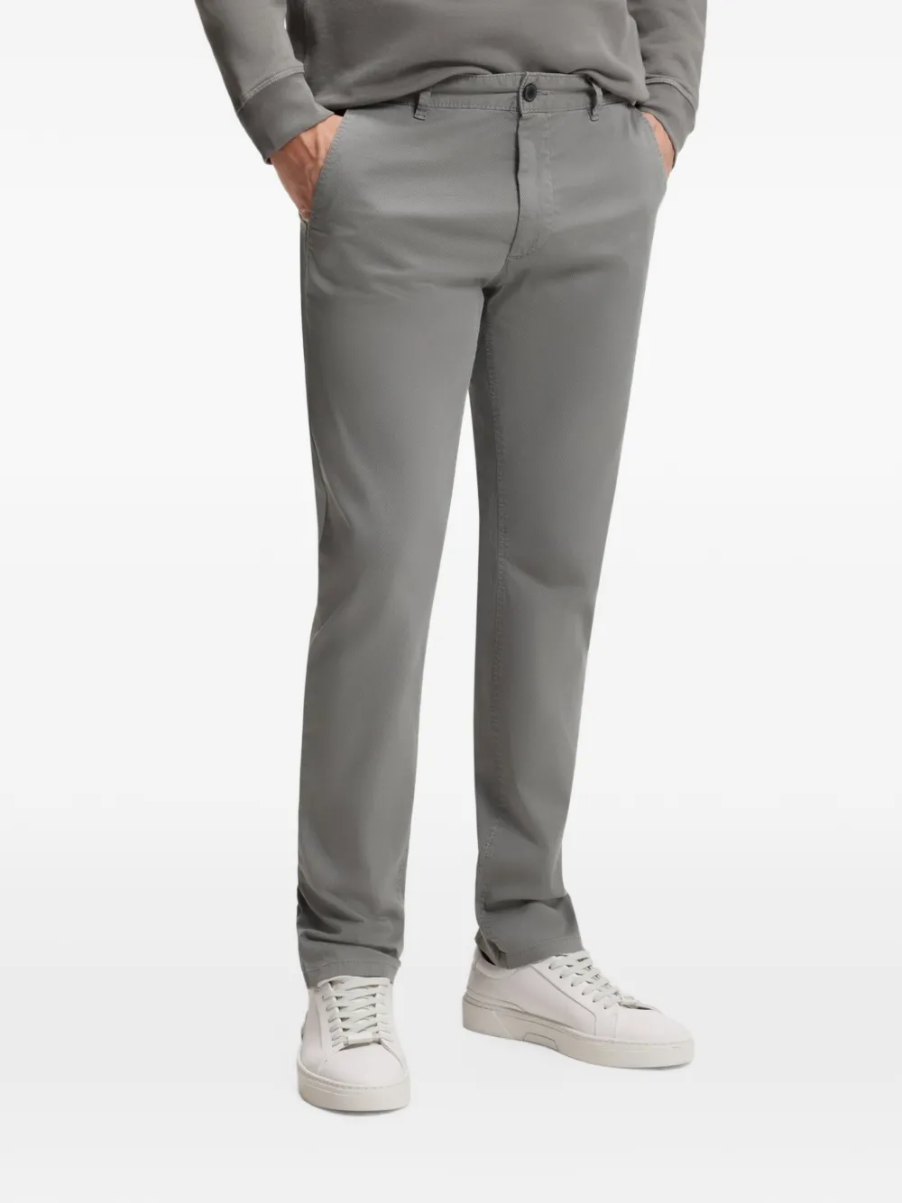 BOSS Slim-fit chino van stretch-katoenen twill met print Grijs