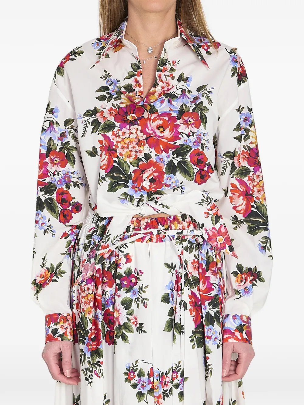 Dolce & Gabbana floral-print knotted shirt - Bianco