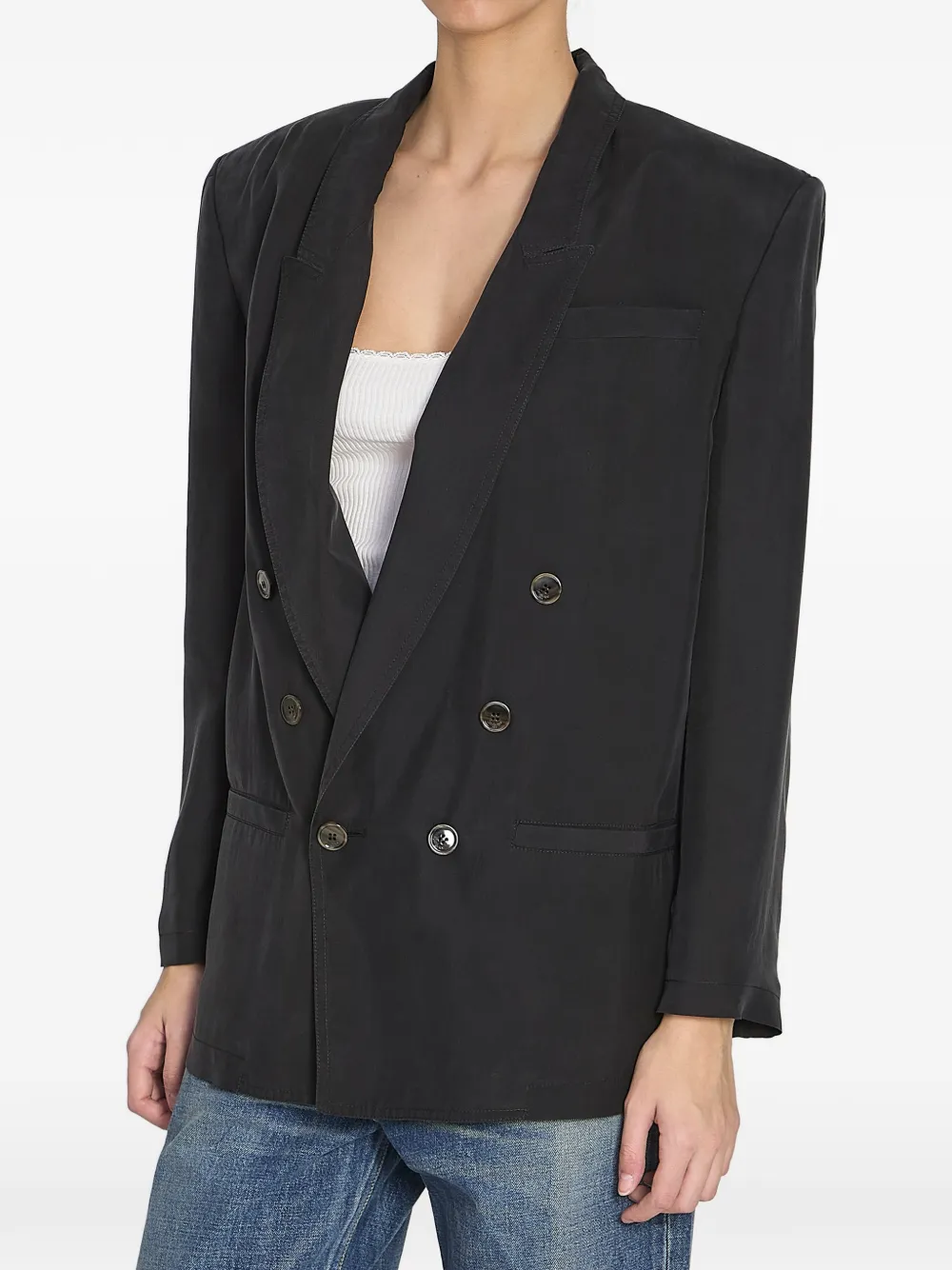  Saint Laurent Double-breasted Peak-lapel Blazer - Black 