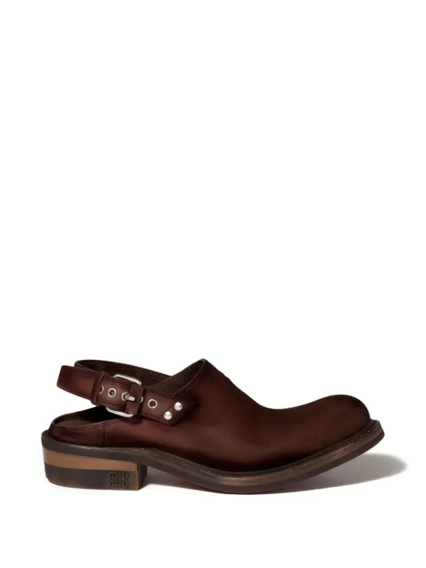 Miu Miu Foule Logo-embossed Slingback Pumps in Brown