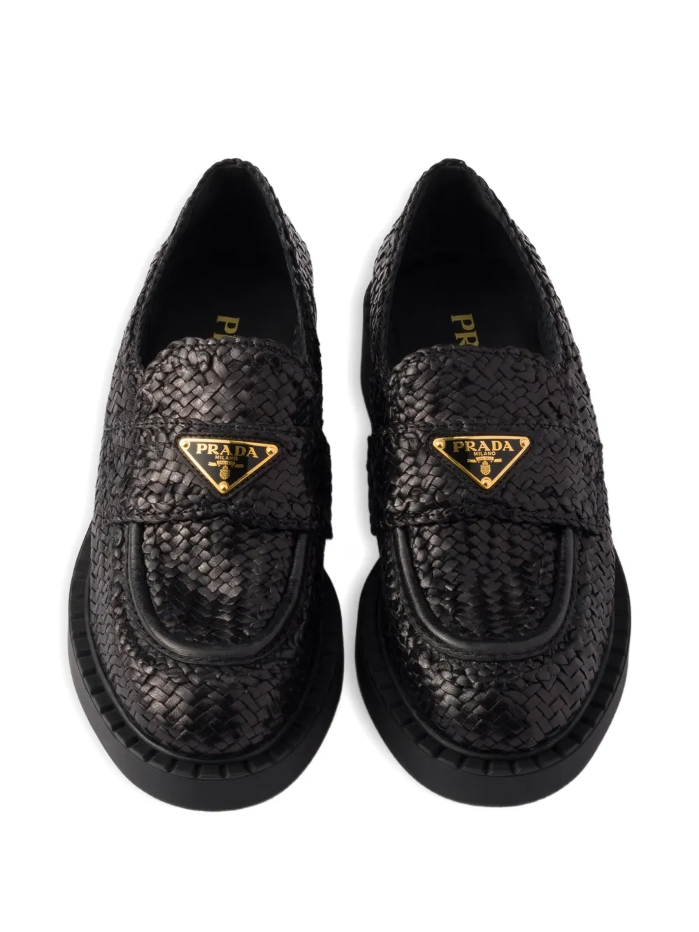 Prada woven leather loafers Zwart