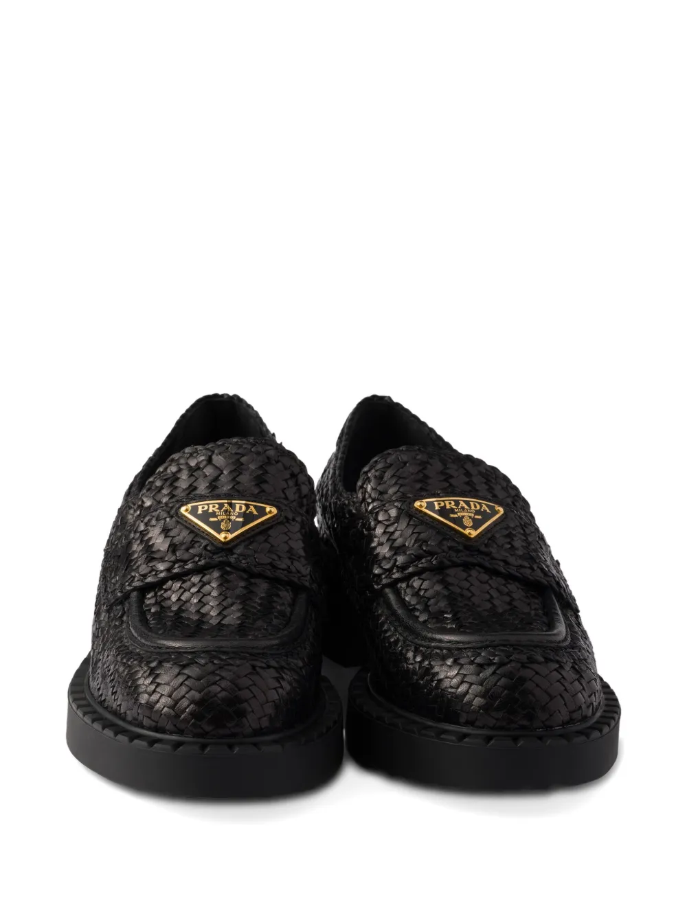 Prada woven leather loafers Zwart