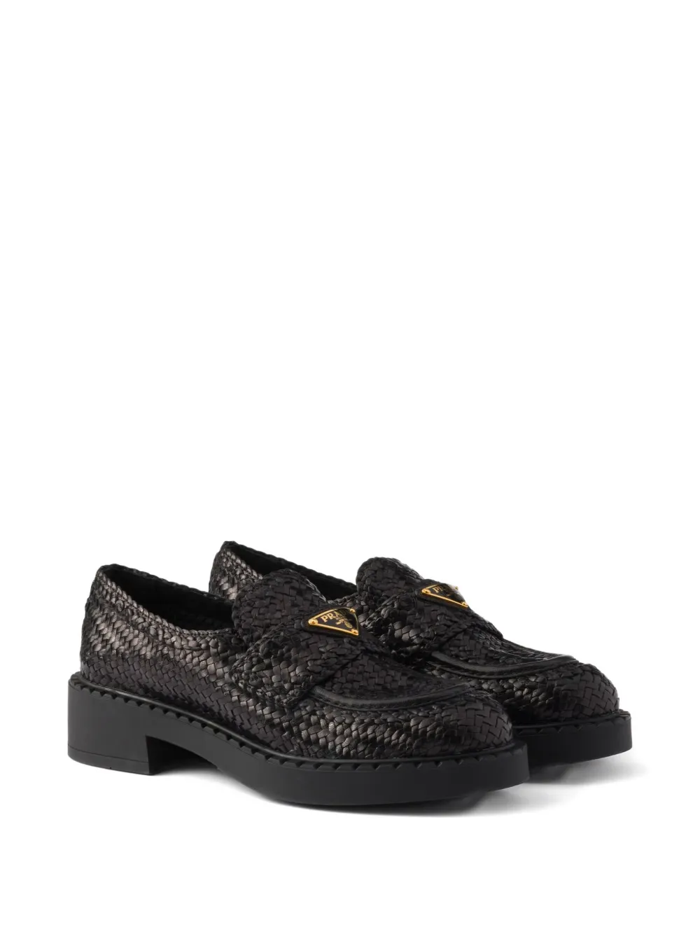 Prada woven leather loafers Zwart