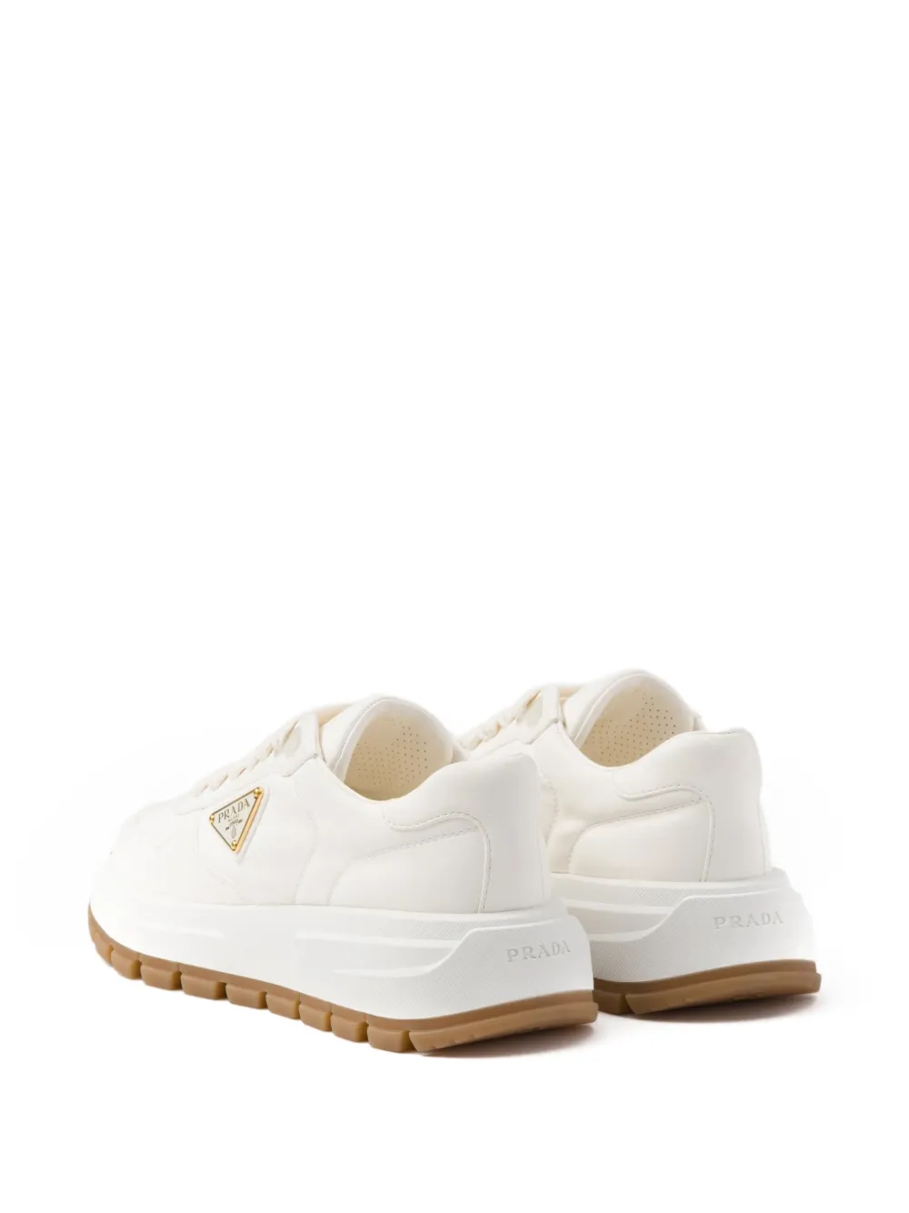 Prada Prax 01 Leather Sneakers in White, view 3