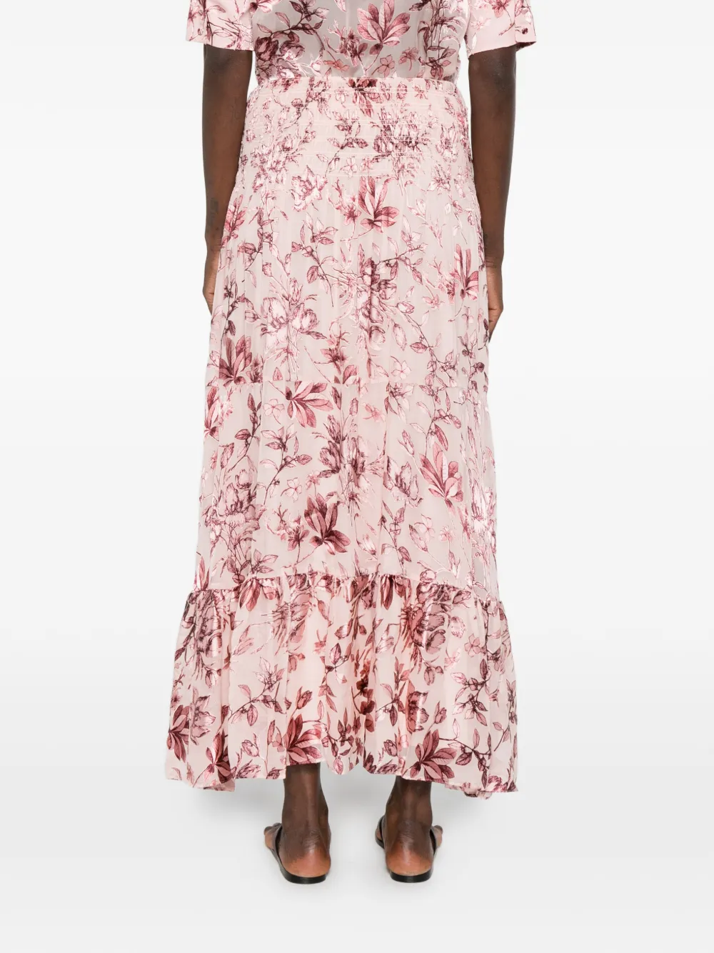 alice + olivia Stevie maxi-rok met bloemenprint en ruches Roze