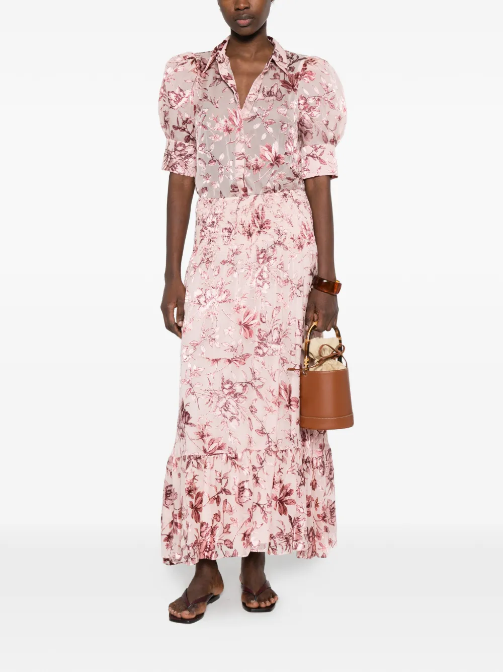  Alice + Olivia Stevie Floral Ruffled Maxi Skirt - Pink 
