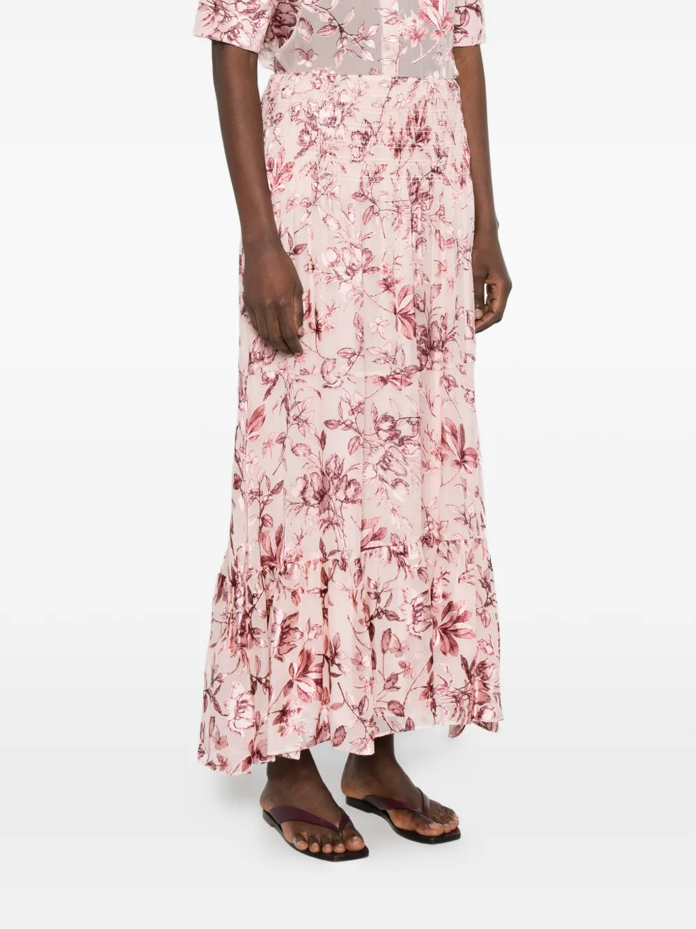  Alice + Olivia Stevie Floral Ruffled Maxi Skirt - Pink 