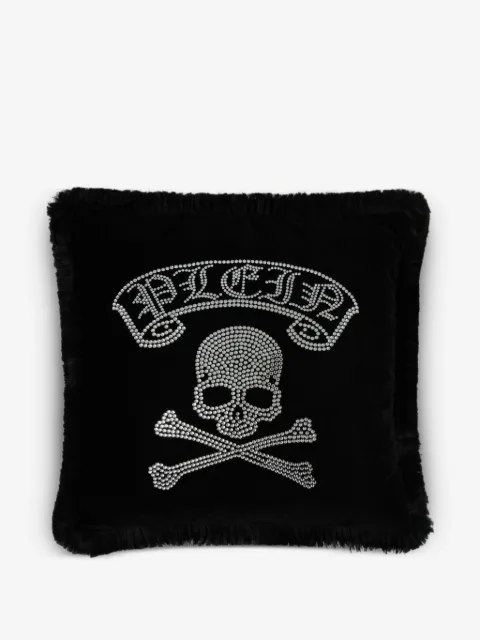 Philipp Plein crystal-skull fringed cushion