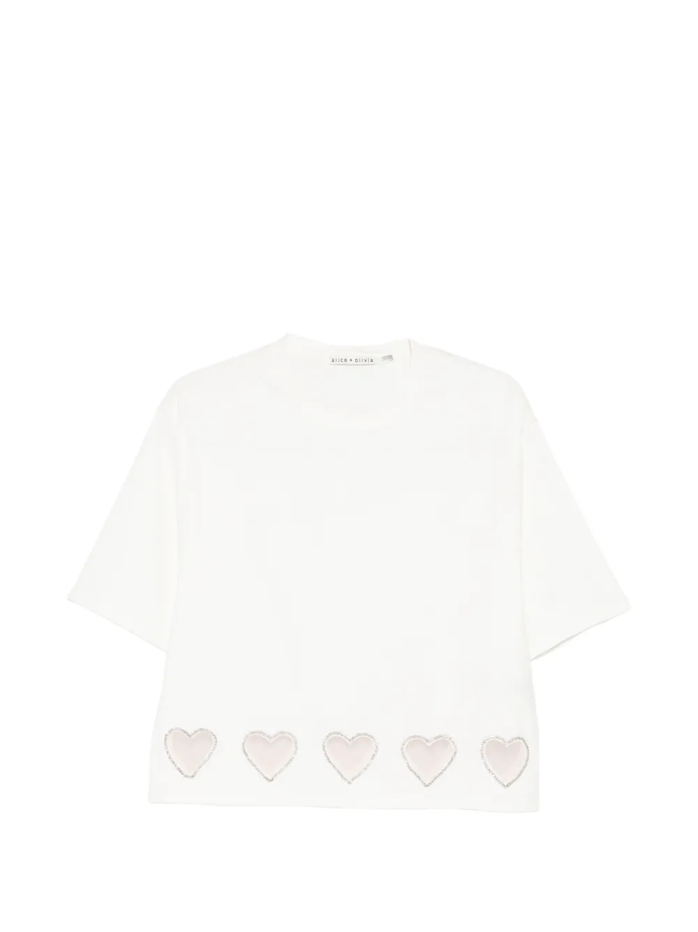 alice + olivia Evan crystal hearts cut-out T-shirt - Toni neutri