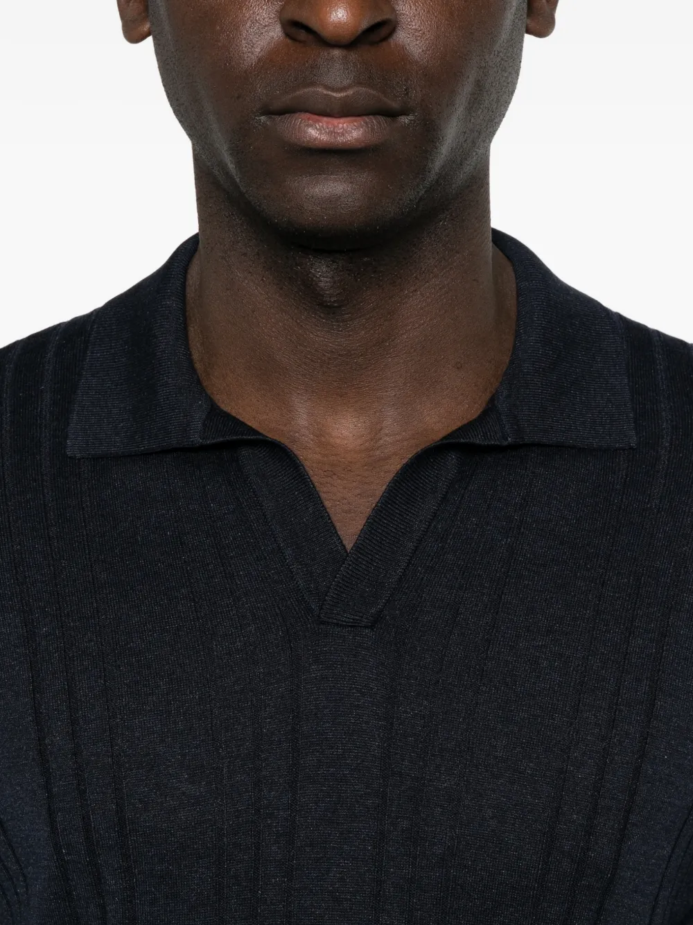 Tagliatore Geribbeld T-shirt met V-hals Blauw