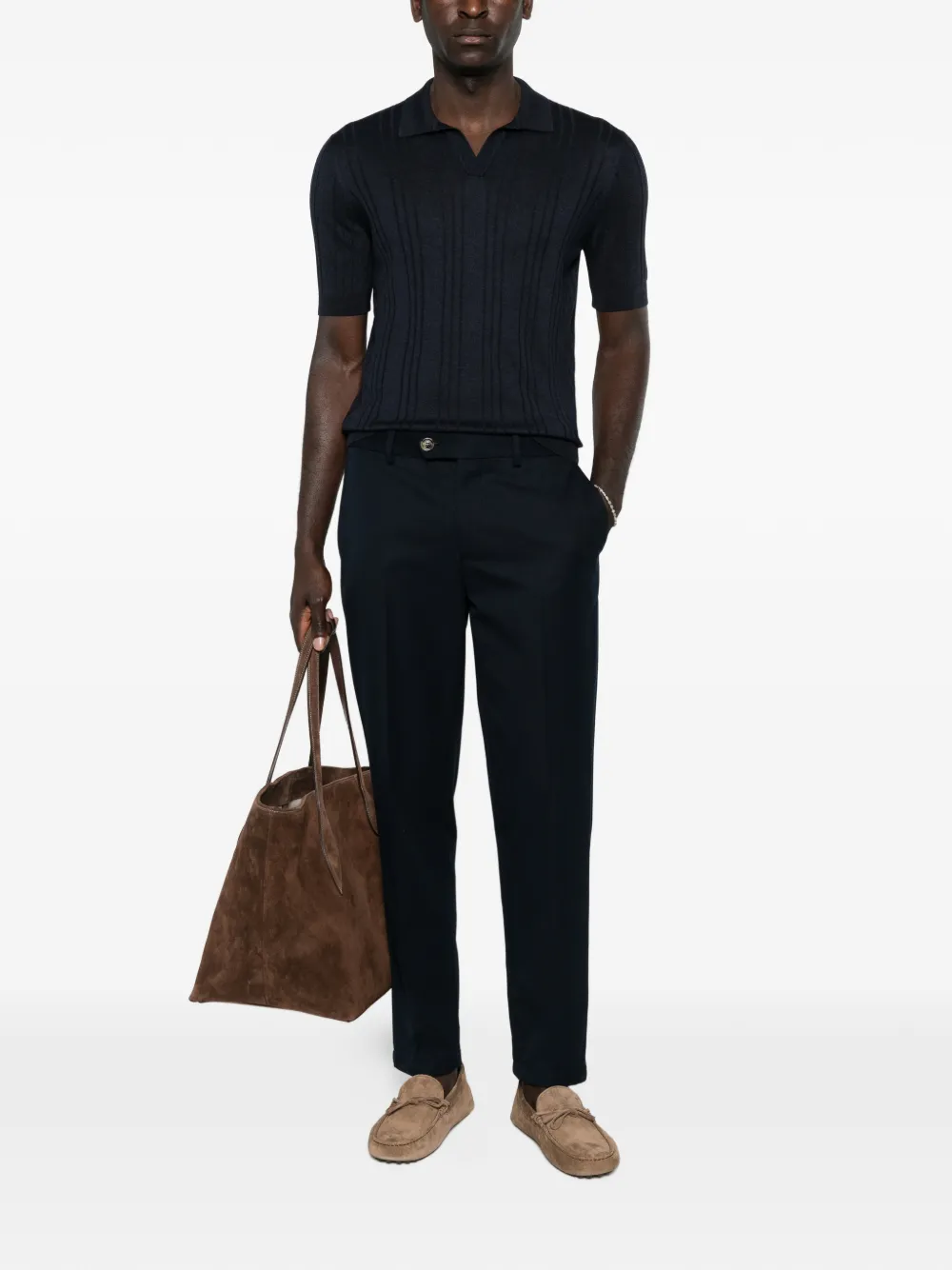Tagliatore Geribbeld T-shirt met V-hals Blauw