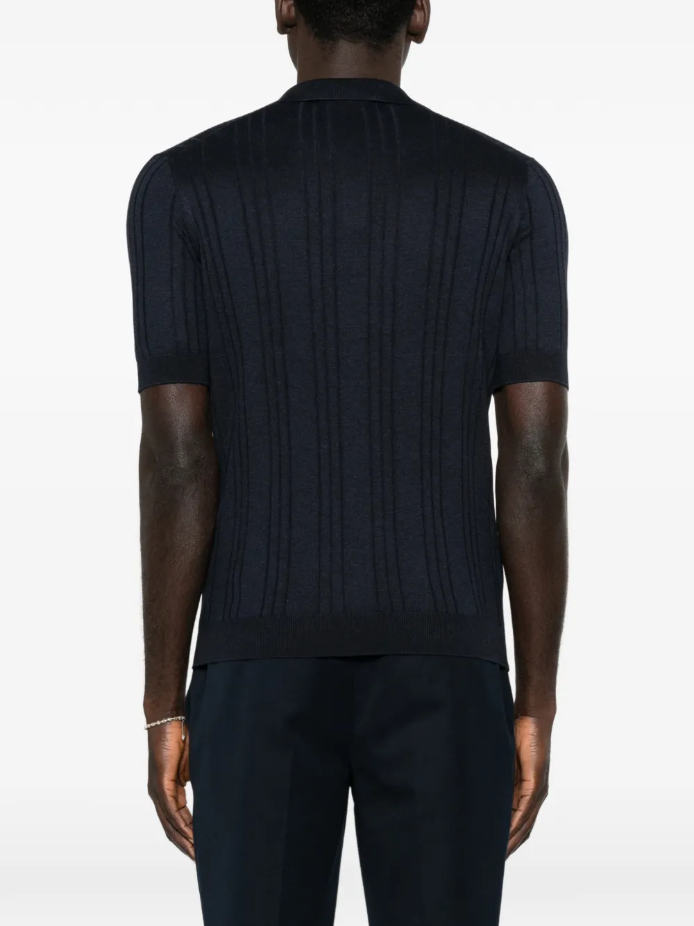 Tagliatore Geribbeld T-shirt met V-hals Blauw