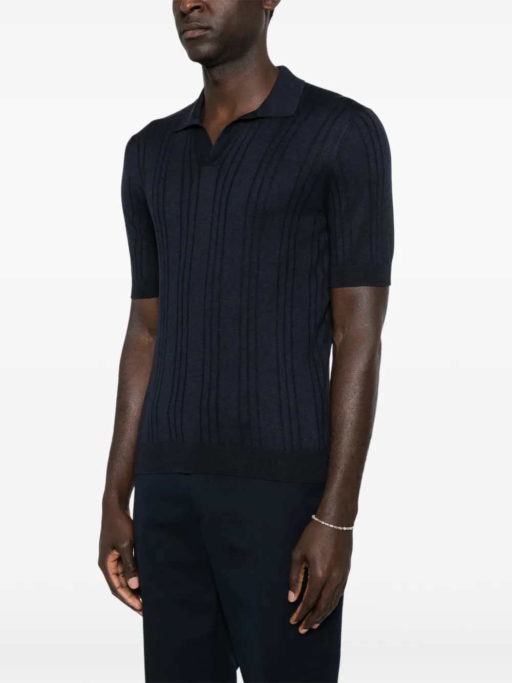 Tagliatore Geribbeld T-shirt met V-hals Blauw