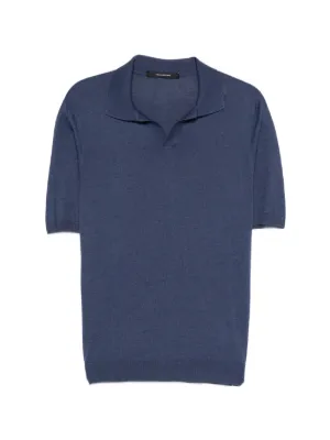Tagliatore Darnel V-neck Ribbed Polo Shirt | Blue | FARFETCH