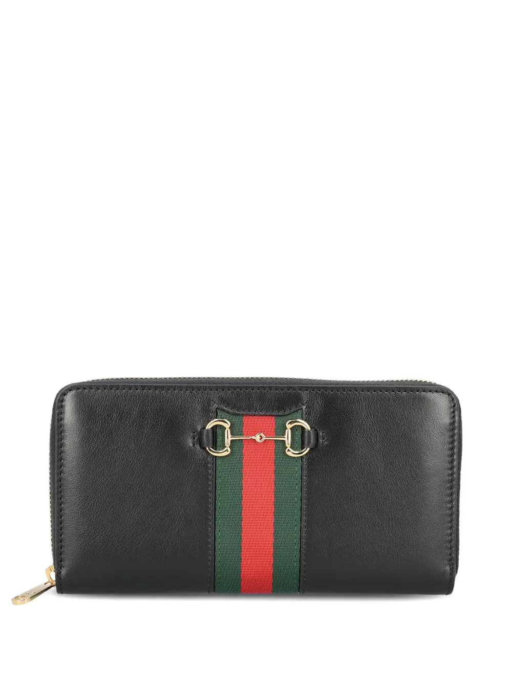 Gucci Horsebit Web Zip-around Wallet In Black