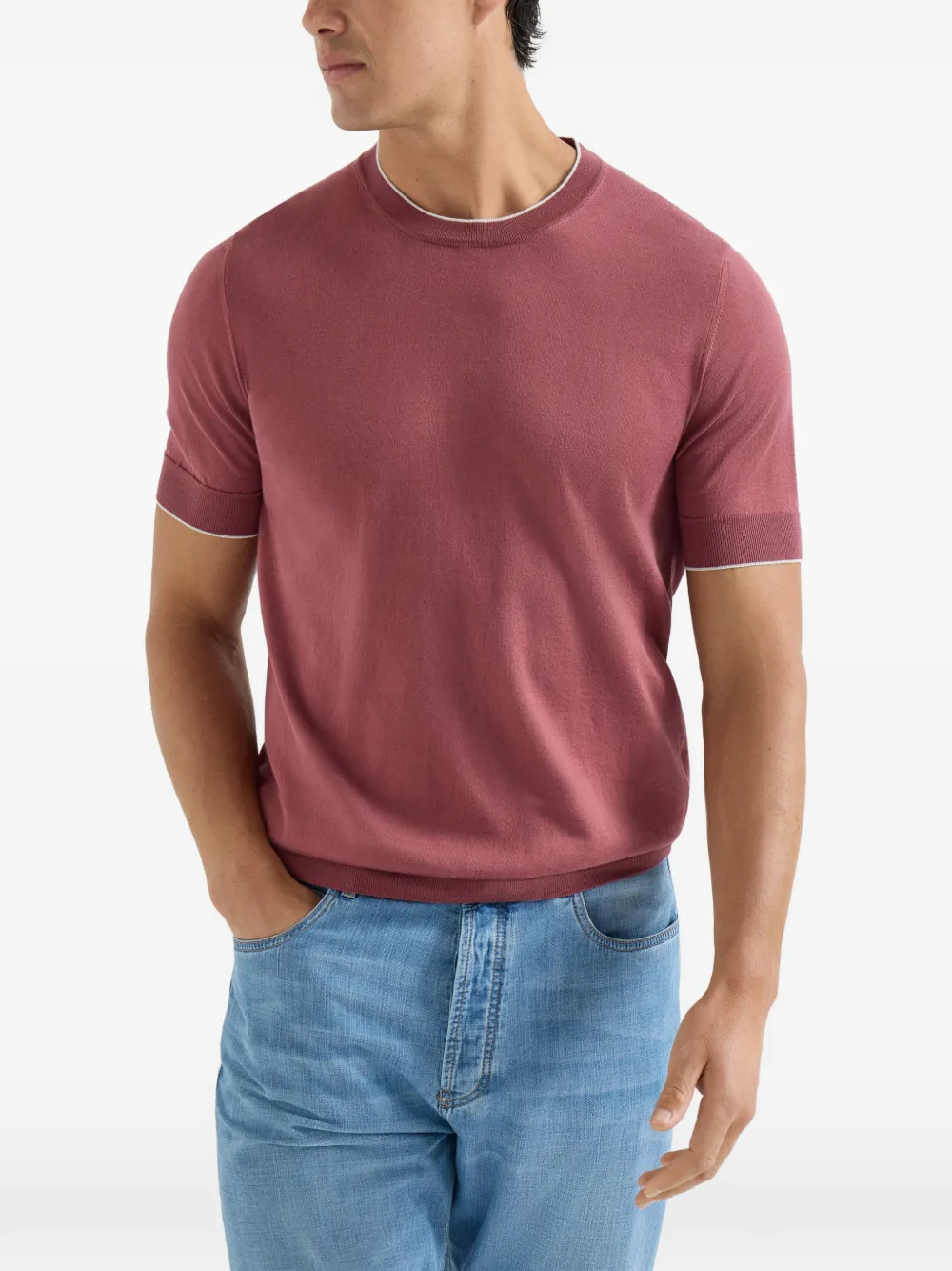 Brunello Cucinelli Lichtgewicht T-shirt met contrasterend katoen Rood
