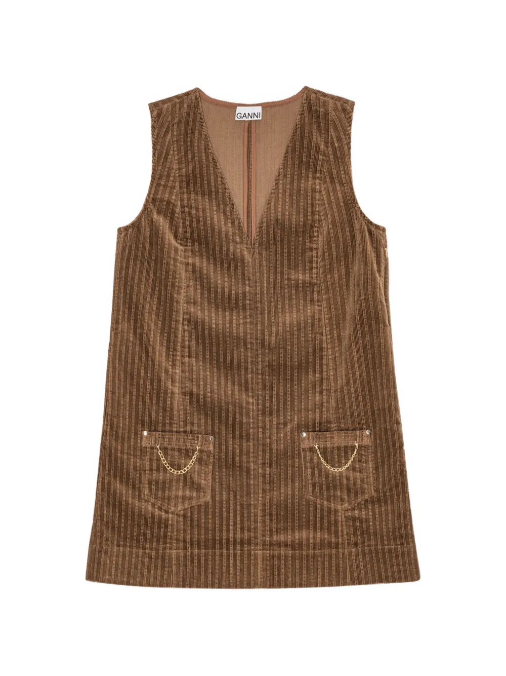GANNI chain-pocket corduroy mini dress - Brown
