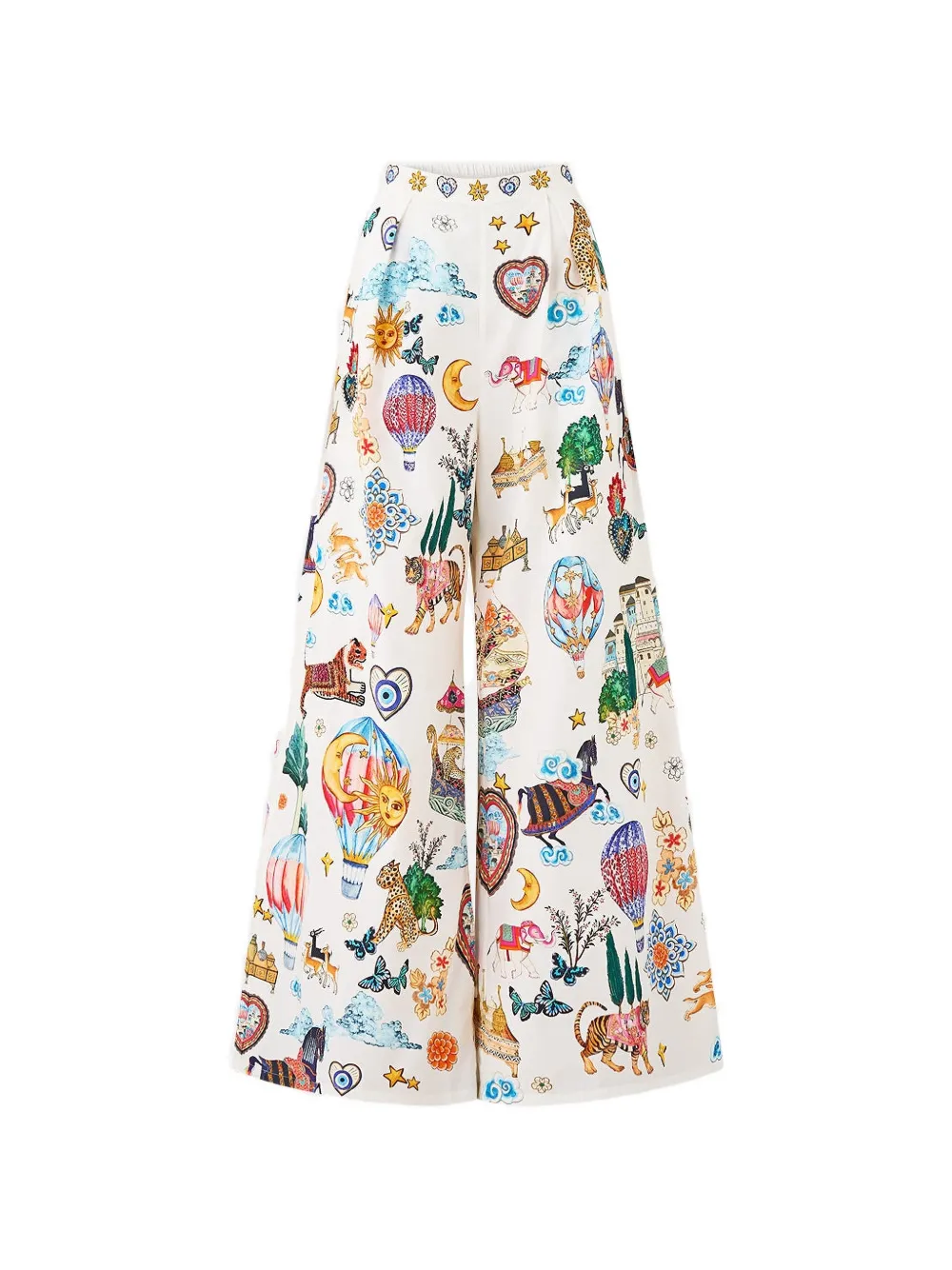 Camilla tuck-front printed trousers - Bianco