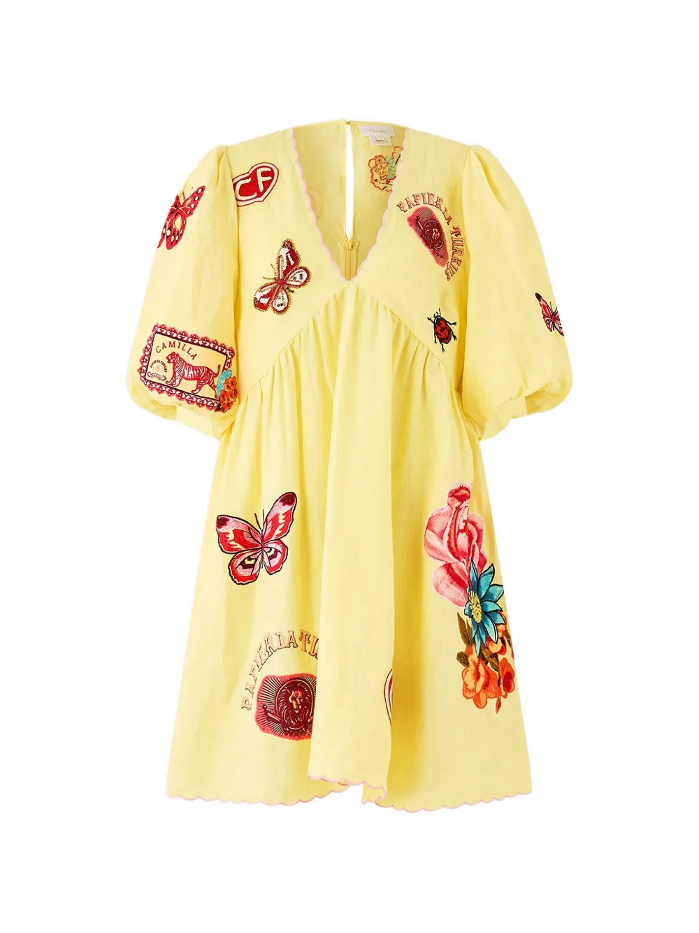 Camilla puff-sleeve V-neck mini dress - Giallo