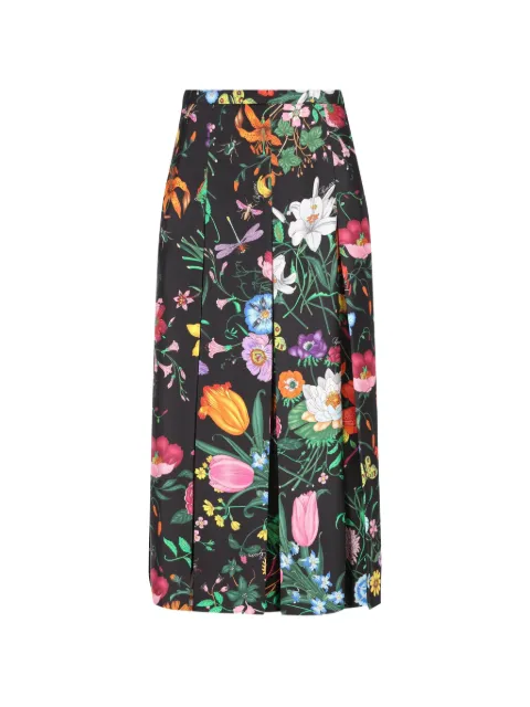 Gucci printed silk twill pleated midi skirt