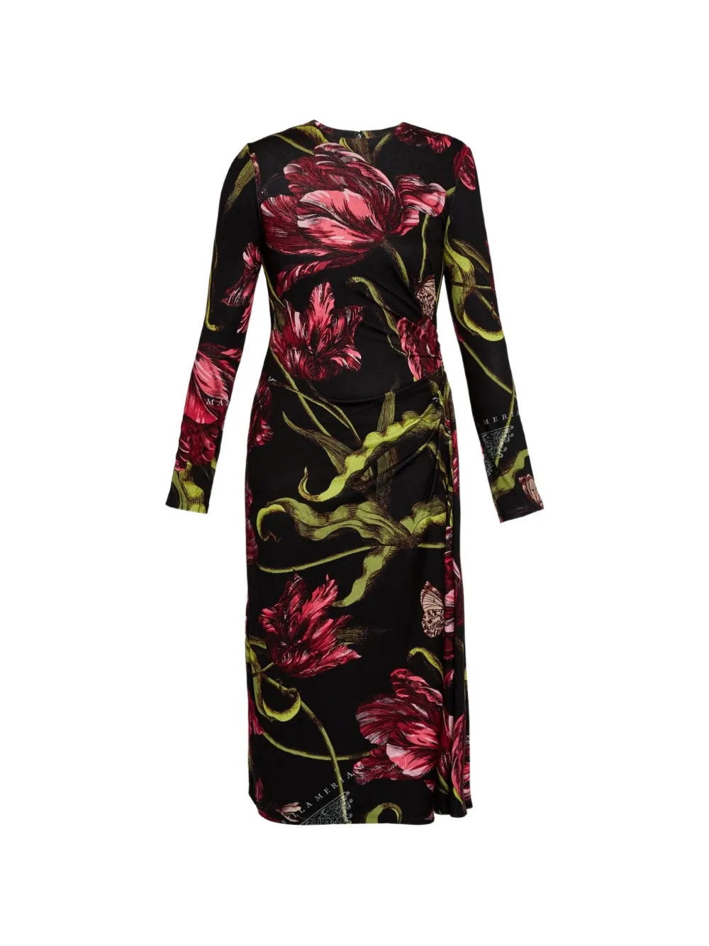 ERDEM long-sleeve draped midi dress - Nero