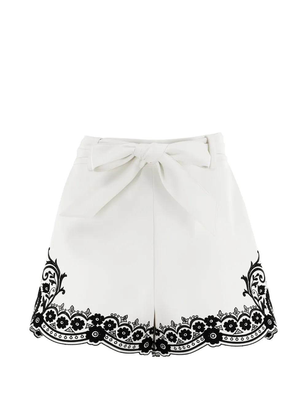 Christy Lynn Benny bow-detail floral-embroidery shorts - Bianco
