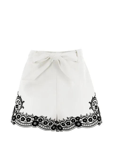 Christy Lynn Benny bow-detail floral-embroidery shorts