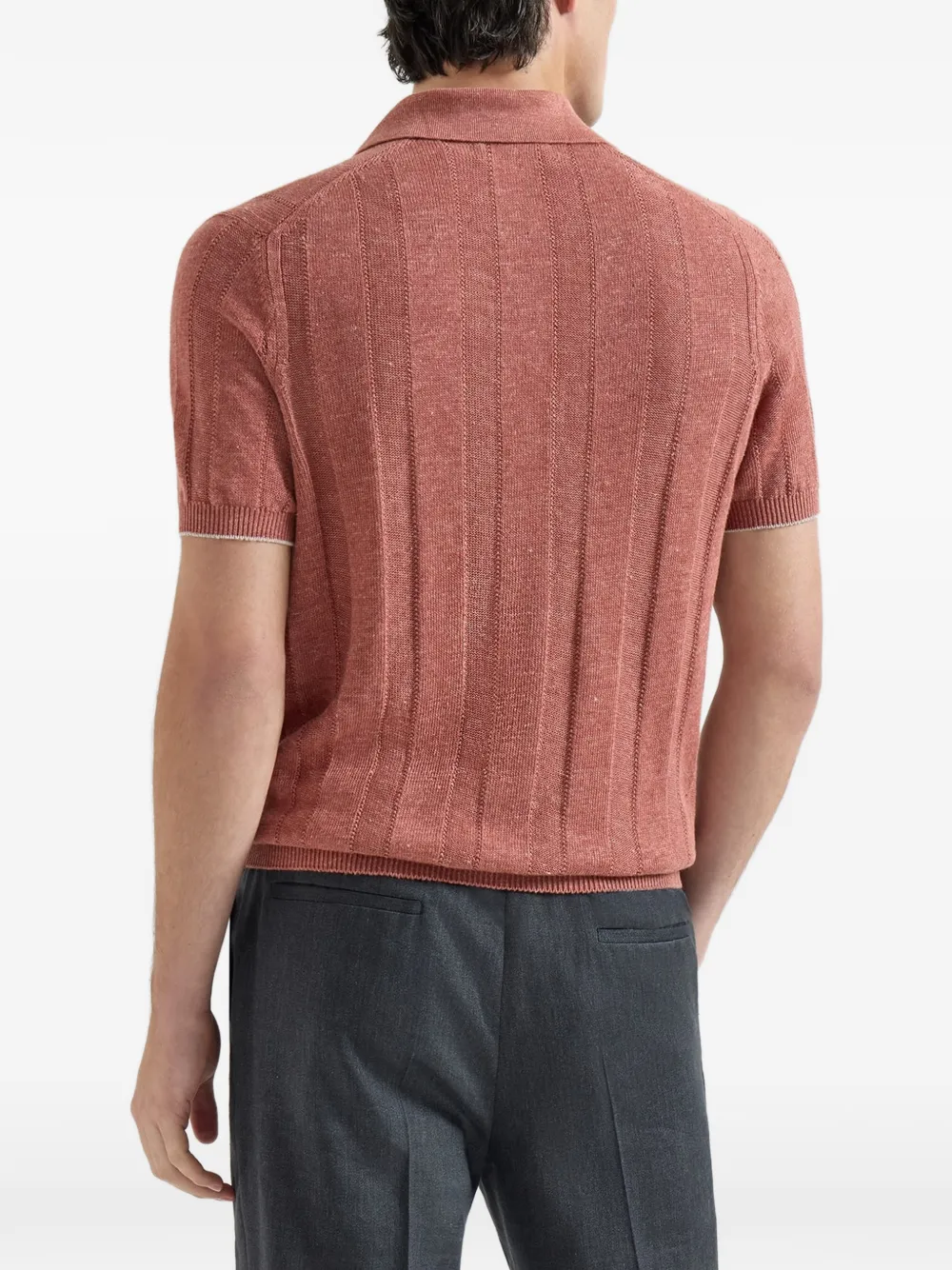 Brunello Cucinelli Ribgebreide polo Bruin