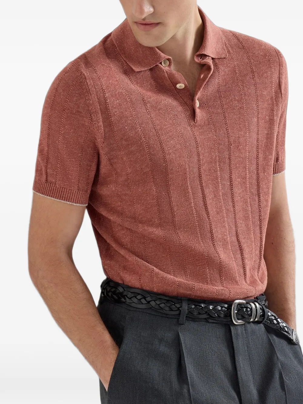 Brunello Cucinelli Ribgebreide polo Bruin