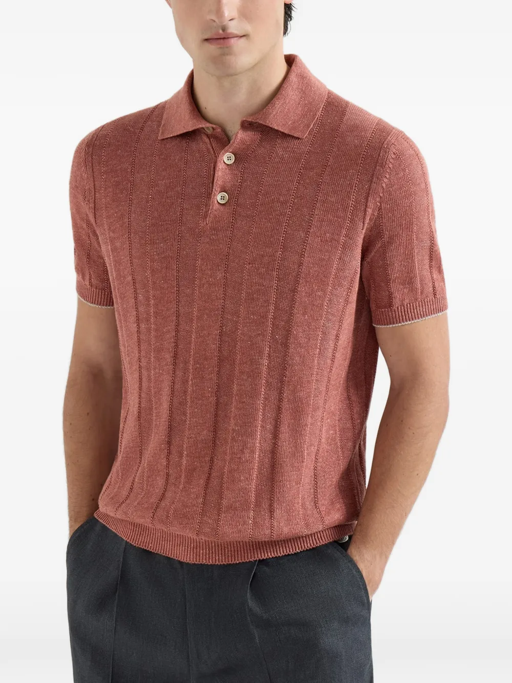 Brunello Cucinelli Ribgebreide polo Bruin
