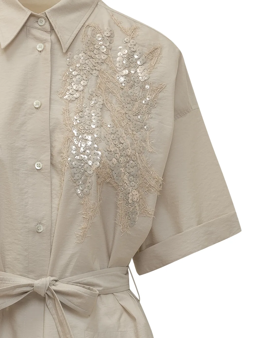 Brunello Cucinelli Jurk met pailletten en ceintuur Beige