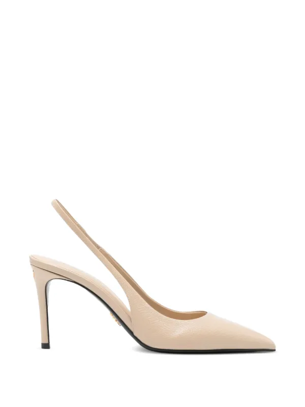 Prada Calf Leather Heel Pumps in Neutrals