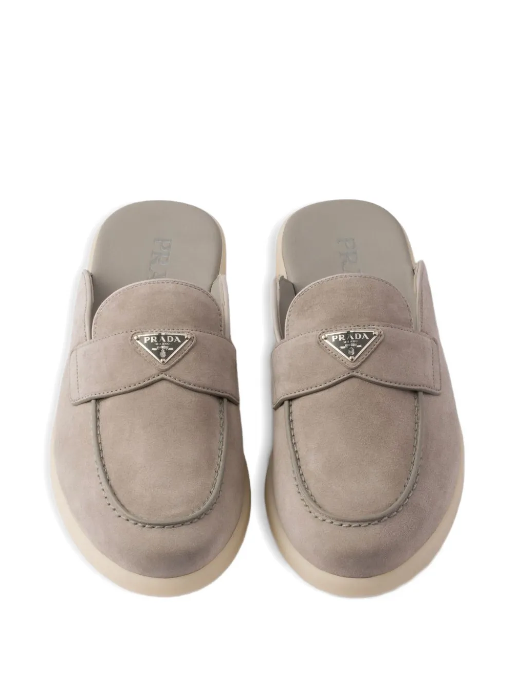 Prada triangle-logo suede mules Beige
