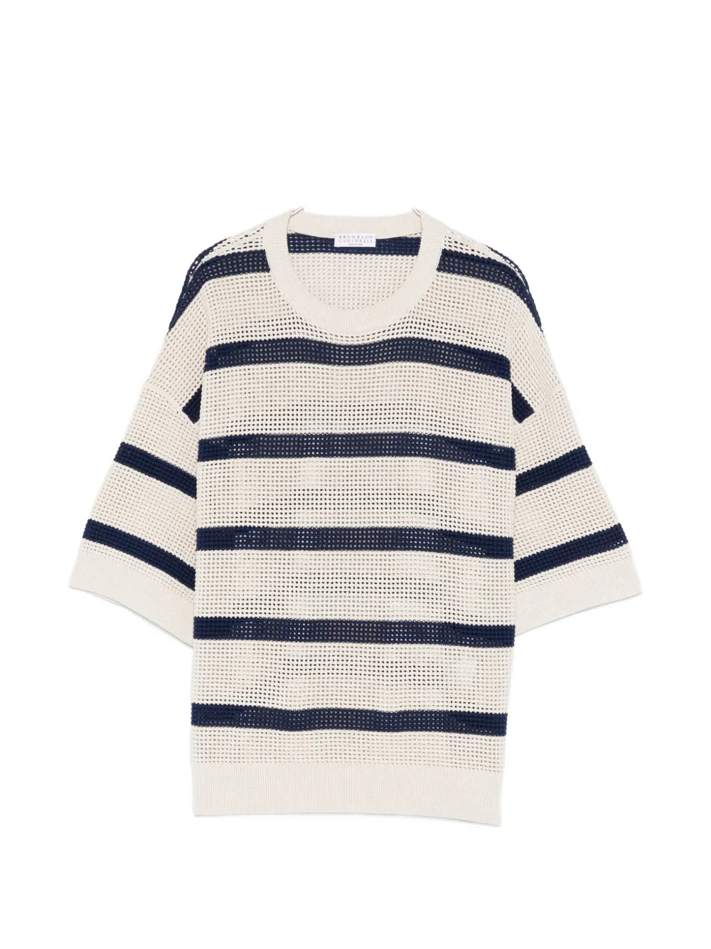 Brunello Cucinelli Striped-pattern Knit T-shirt In Neutral
