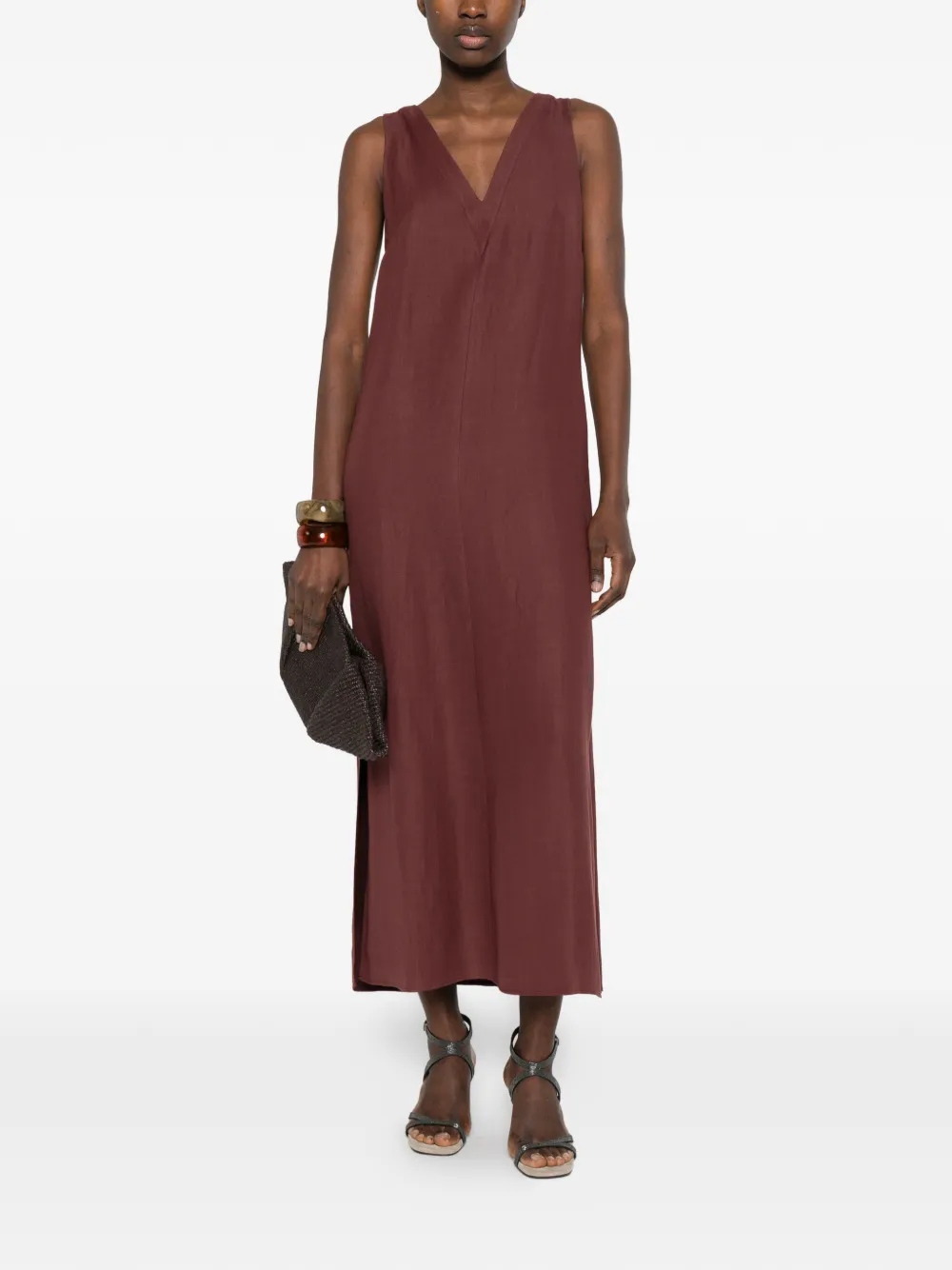 V-Neck Slit Midi Dress